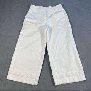 Ann Taylor petite women’s coastal white capri Pants w/crochet trim, high rise,2P
